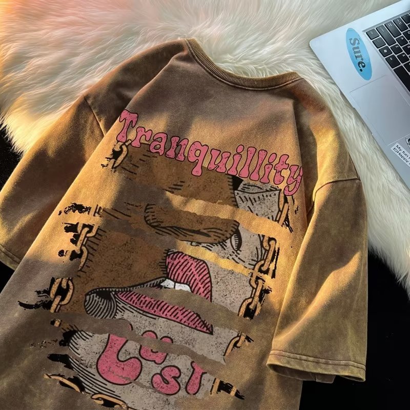 Men T Shirt Retro Heavy Distressed Casual plus Size