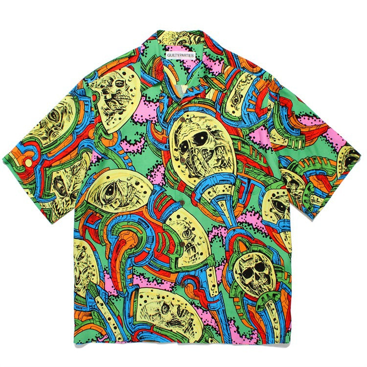 GUILTYPARTIES TIGER 24ss sci-fi graffiti, rayon casual, Hawaiian short-sleeved shirt