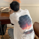 Men T Shirt Sunset Landscape Painting Pure Cotton Vibe