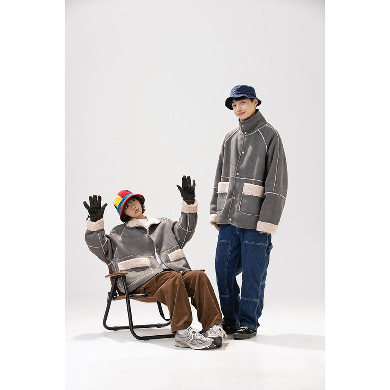 Unisex Coat Lamb Wool Coat Loose and Warm