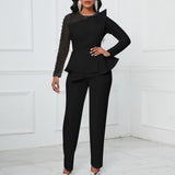 Women Co-Ords Long Sleeve Temperament Mesh Stitching Jumpsuit