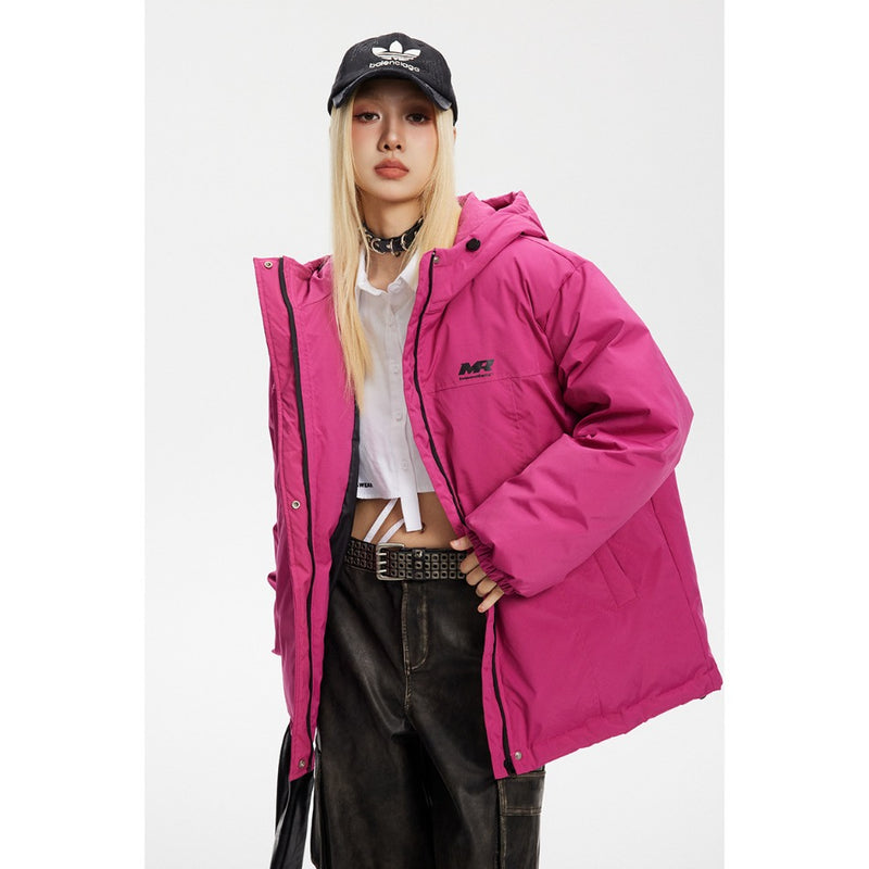 Unisex Coat Rose Red Loose Winter Thick Cotton-Padded Coat