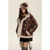 Unisex Coat Vintage Plaid Berber Fleece Coat Loose