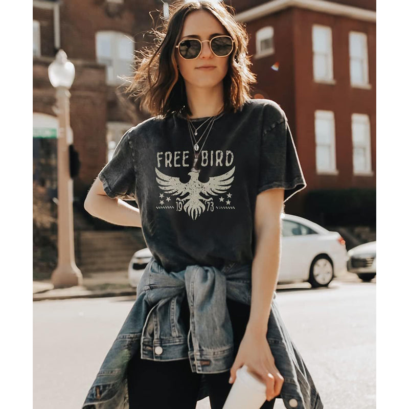 Vintage Rock Band Tshirts Women Retro Free Bird Western Grap