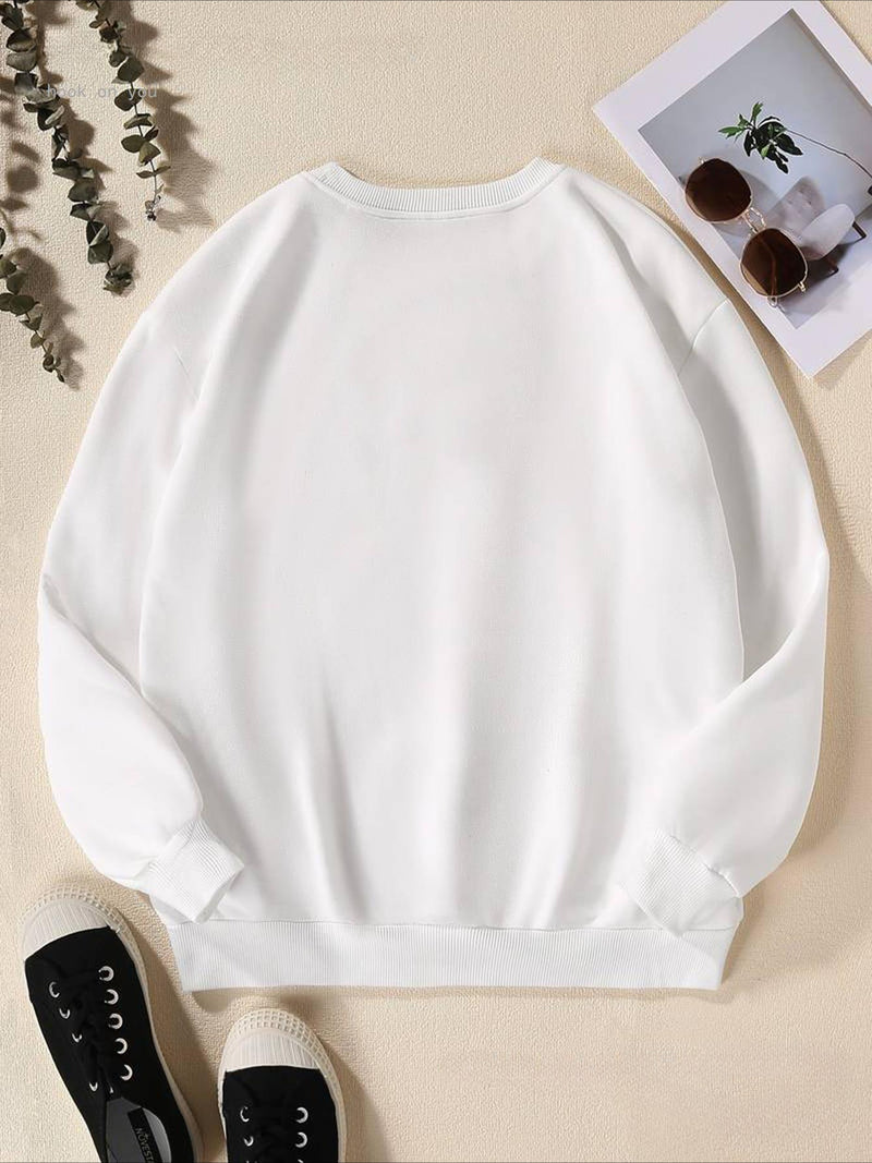 Women's Print Thermal Lined Crew Neck Loose Pullover Long Shirt