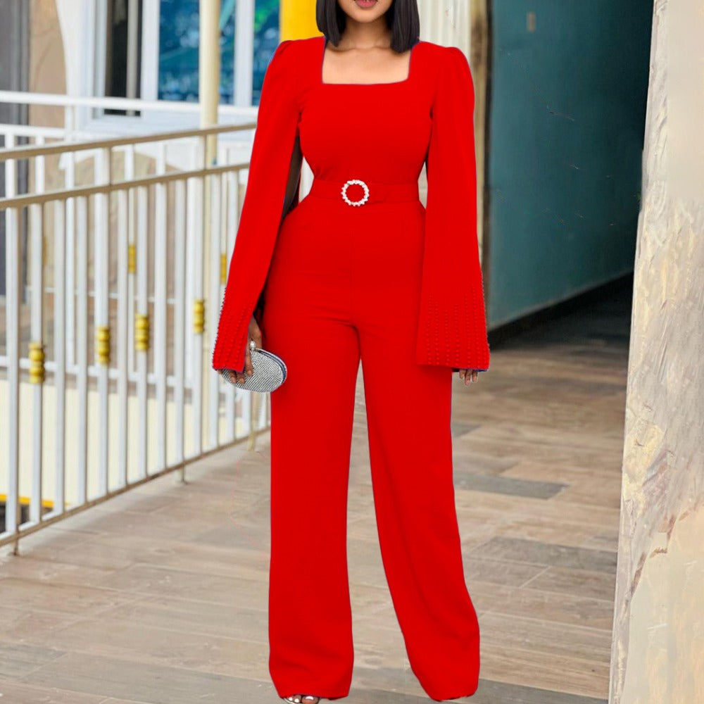 Women Co-Ords plus Size Solid Color Wide Leg Beaded Cloak