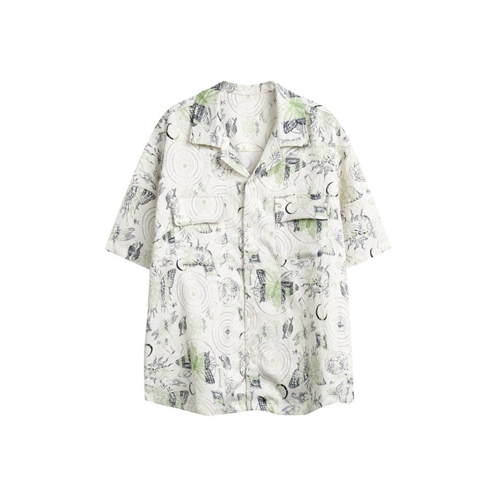 Unisex Shirt Butterfly Embroidered Shirt Width Loose Summer