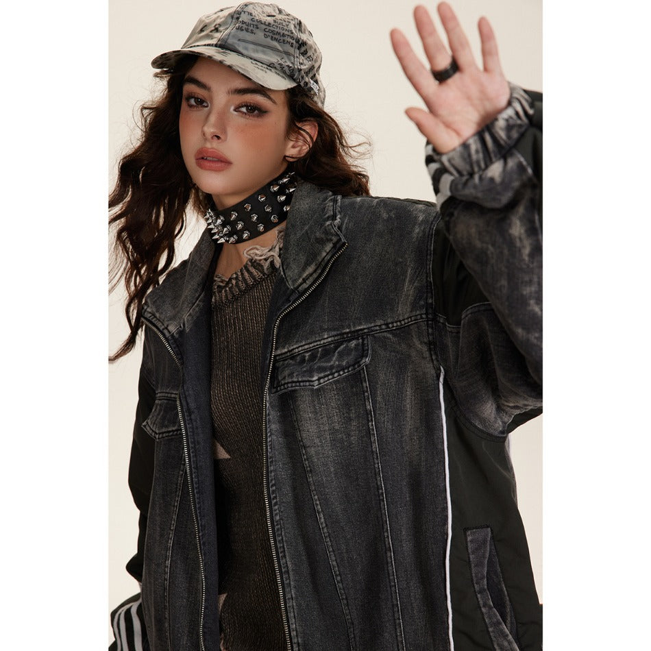 Unisex Coat Stitching Quilted Denim Coat Couple