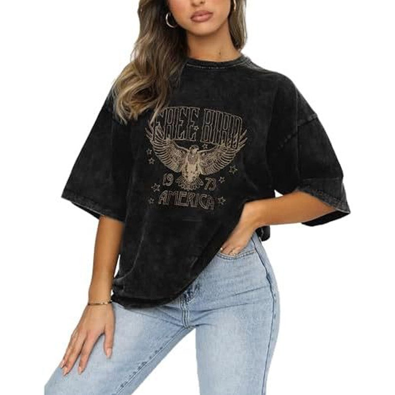 Vintage Rock Band Tshirts Women Retro Free Bird Western Grap