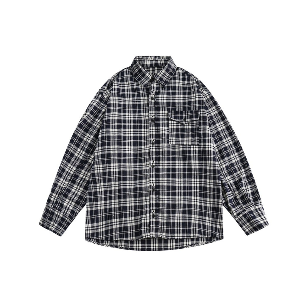 Unisex Shirt Retro Loose Long Sleeve Plaid Shirt
