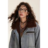 Unisex Coat Lamb Wool Patchwork Denim Jacket