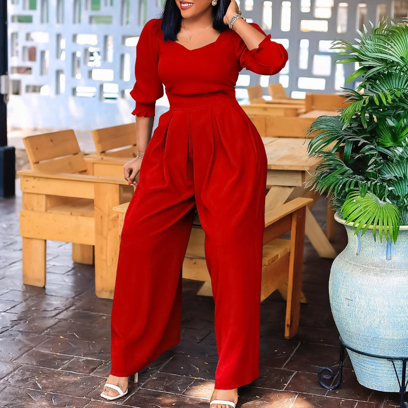 Women Co-Ords Beauty Clothing Winter Long Sleeve Solid Color Loose Jumpsuit