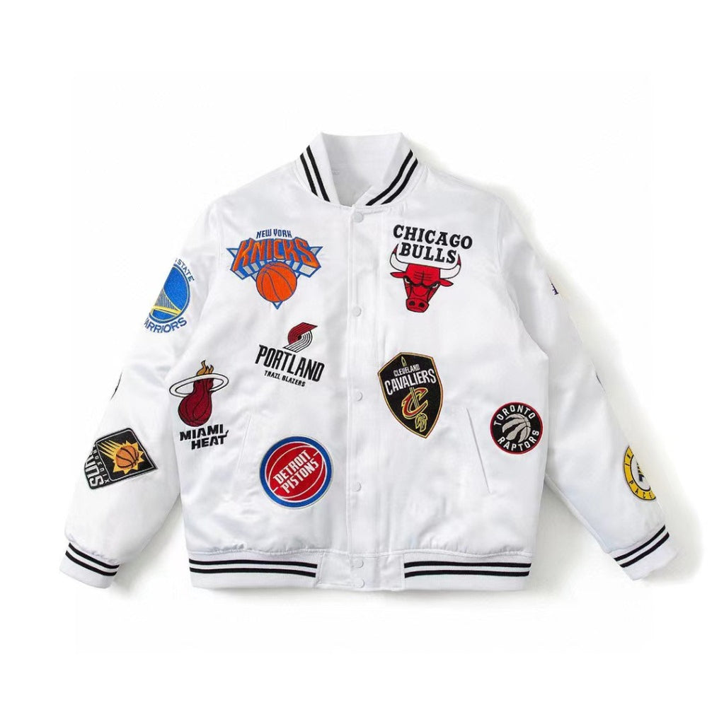 NBA Jacket with All Teams Patches Multi-Team Logo Embroidered Cotton Baseball Uniform