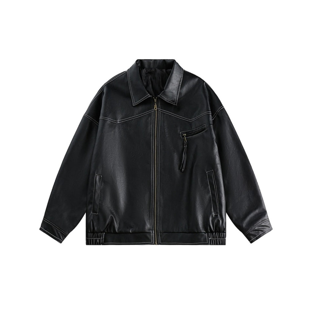 Unisex Pu Jacket Retro Set Baggy Coat Locomotive