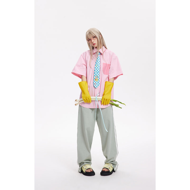 Unisex Shirt Summer Loose Stitching Pink