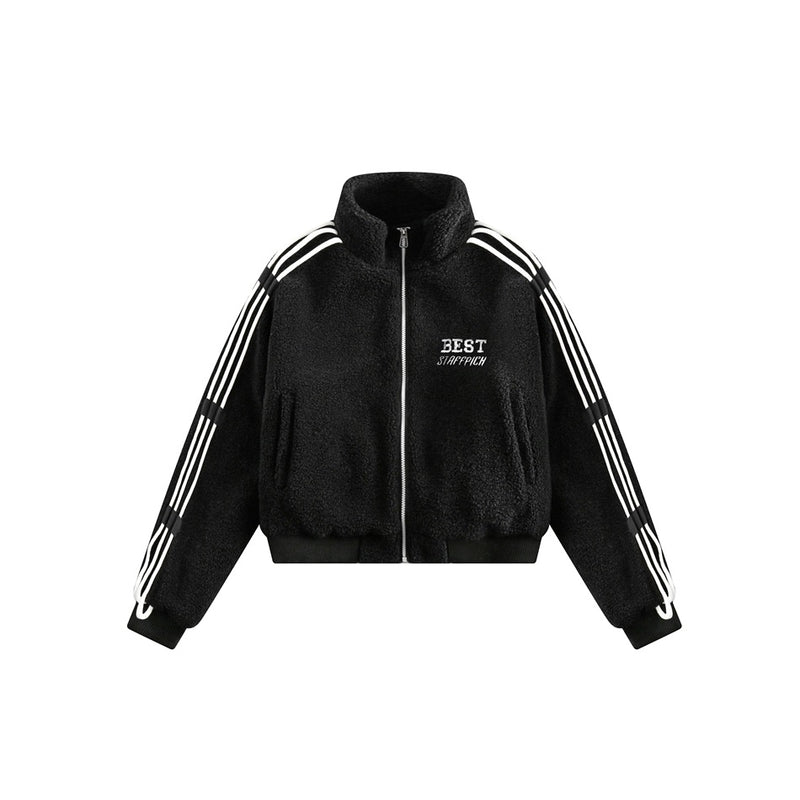 Unisex Coat Lamb Fur Stand Collar Coat Men's Plush Warm