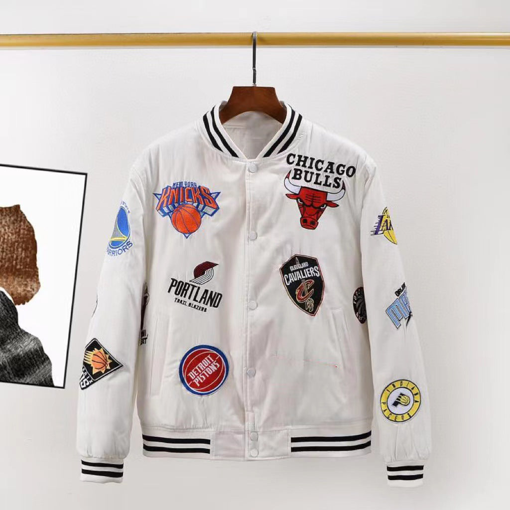 NBA Jacket with All Teams Patches Multi-Team Logo Embroidered Cotton Baseball Uniform