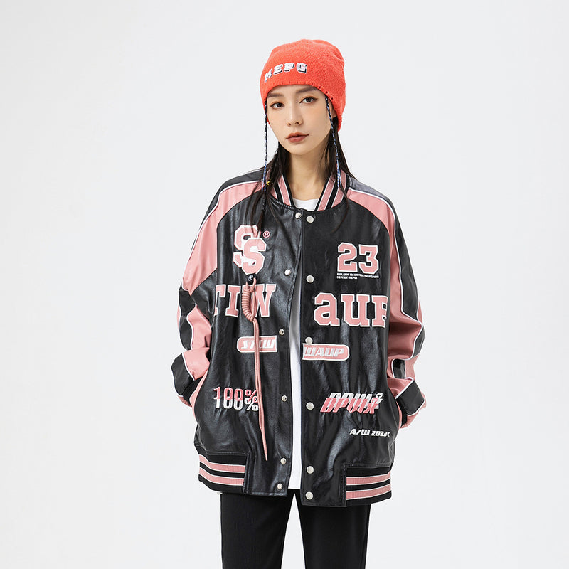 Unisex Pu Jacket PU Leather Baseball Jacket