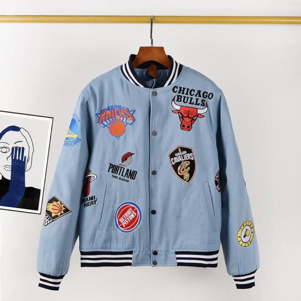 NBA Jacket with All Teams Patches Multi-Team Logo Embroidered Cotton Baseball Uniform