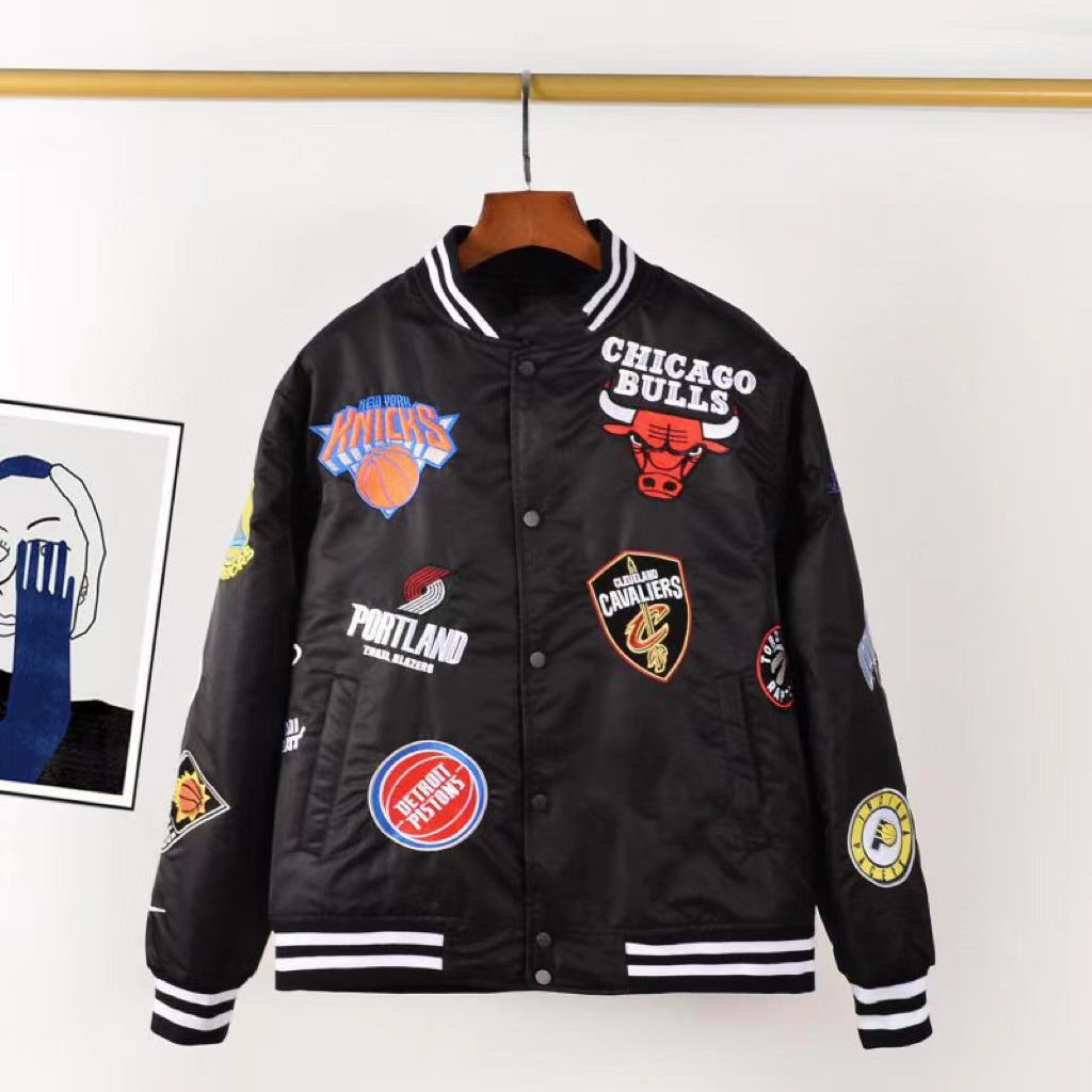 NBA Jacket with All Teams Patches Multi-Team Logo Embroidered Cotton Baseball Uniform