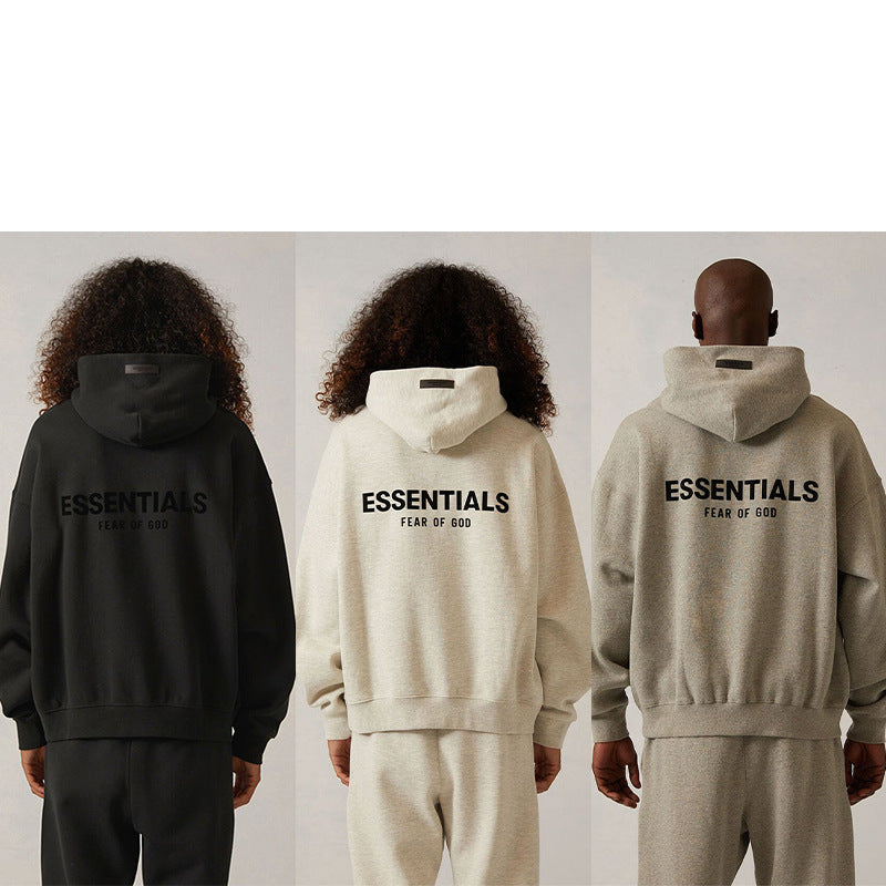 Fog Essentials Hoodie Sweater Black Letters Flocking