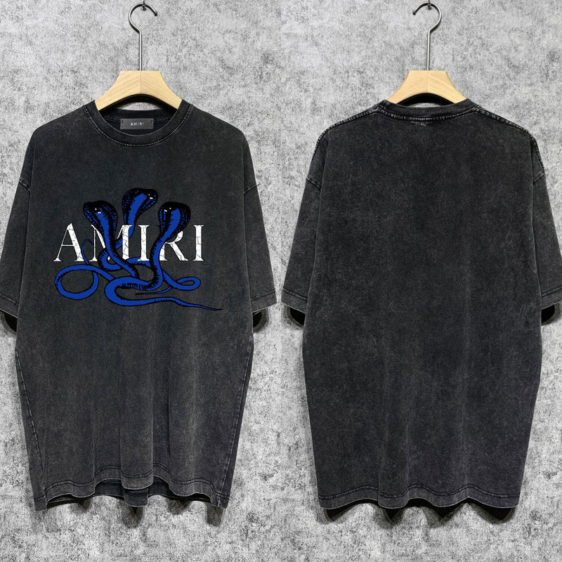 Amiri washed t-shirt new font cobra printing short sleeve