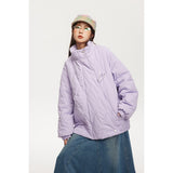 Unisex Coat Winter Cotton Dress Diamond Lattice Stand Collar Coat