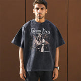 Mens Vintage T Shirt Portrait Print Short Sleeve T-Shirt