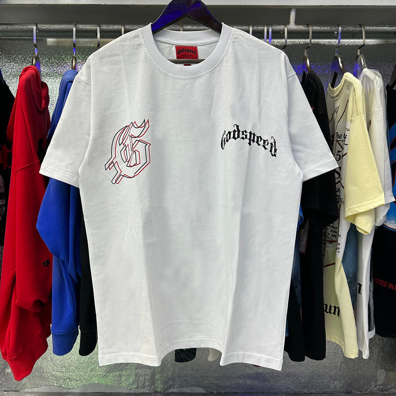 Godspeed T Shirts Double Sided Skull Face Printed Cotton Casual Short Sleeve Men and Women