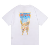 Rhude T Shirt Oil Painting Coconut Tree Printed Pure Cotton Hip Hop Men and Women Casual