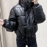 Women Cotton Coat Imitation Leather Cotton Thick Warm Jacket