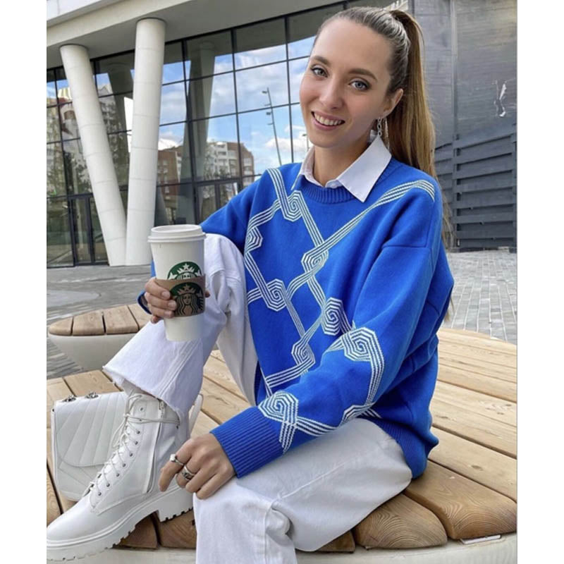 Women Work Business Casual Sweats Knitwear Jacquard Sweater