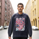 Mens Vintage Long Sleeve Shirt Printed Washed Long Sleeve T-Shirt