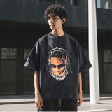 Mens Vintage T Shirt Printed Washing Water Short Sleeve T-Shirt