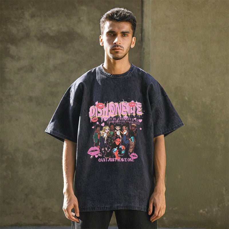 Mens Vintage T Shirt Neckline Short Sleeve T-Shirt Men