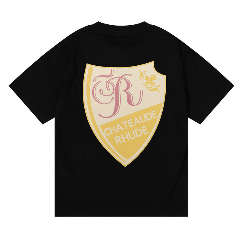Rhude T Shirt Shield Print Hip Hop Men and Women Couple Casual