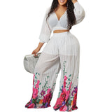 Women Jumpsuit Chiffon Top Wide Leg Pants