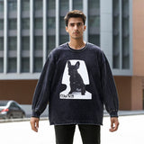 Mens Vintage Long Sleeve Shirt Washed Long Sleeve T-Shirt Men