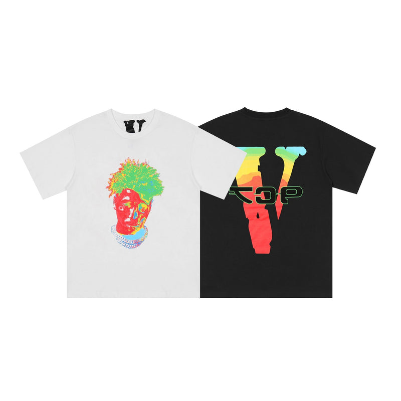 Vlone T Shirts Colorful Portrait Large V Printed Short Sleeve T-shirt Men and Women Hip Hop Loose Half Sleeve