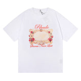 Rhude T Shirt Storms Never Last HD Rose Magic Mirror Men and Women