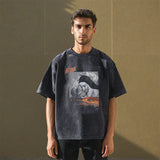Mens Vintage T-Shirt Printed Loose Short Sleeve T-Shirt