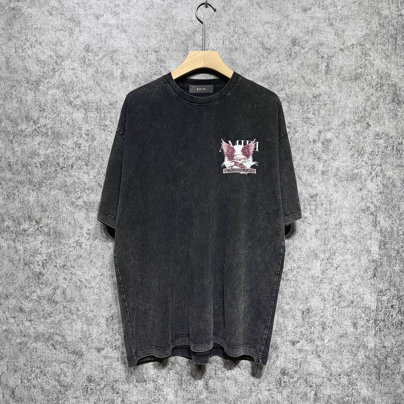 Amiri washed t-shirt flying eagle medal printing short sleeve