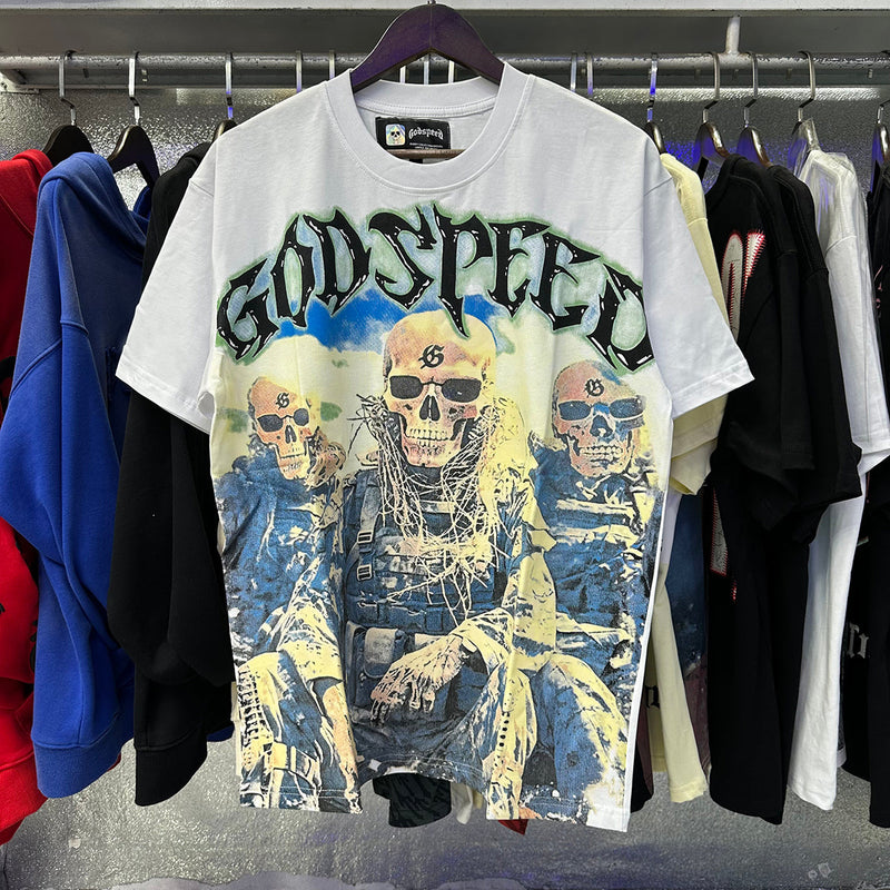 Godspeed T Shirts Skull Marines Printed Cotton Casual Short Sleeves Men and Women