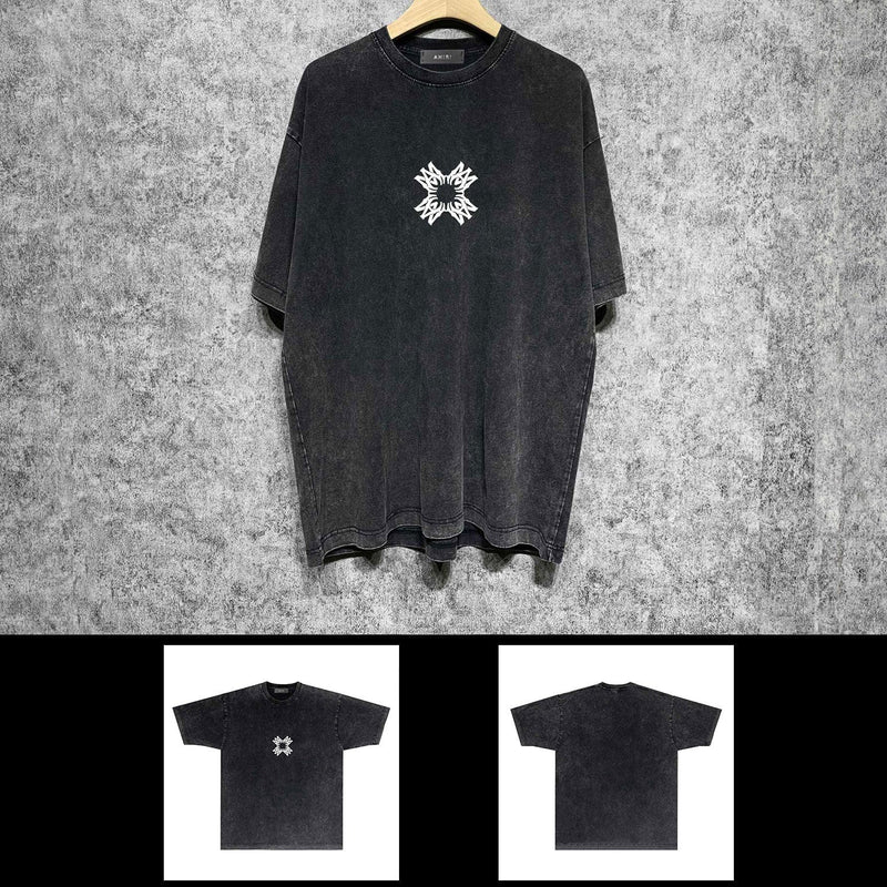Amiri washed t-shirt - small letter crew print short sleeve