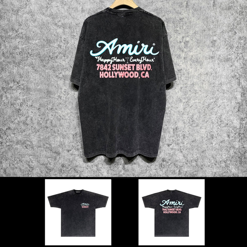 Amiri washed t-shirt wine glass letterprinting short sleeves