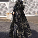 Betty Draper Valentine's Day Dress Autumn Printed Cotton Linen Retro Loose Long Sleeve Dress