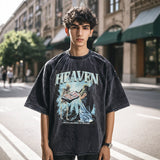 Mens Vintage T Shirt Skull Print Washing Water Crew Neck