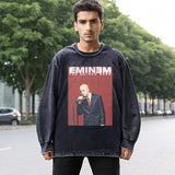 Mens Vintage Long Sleeve Shirt Washed Long Sleeve T-Shirt Men