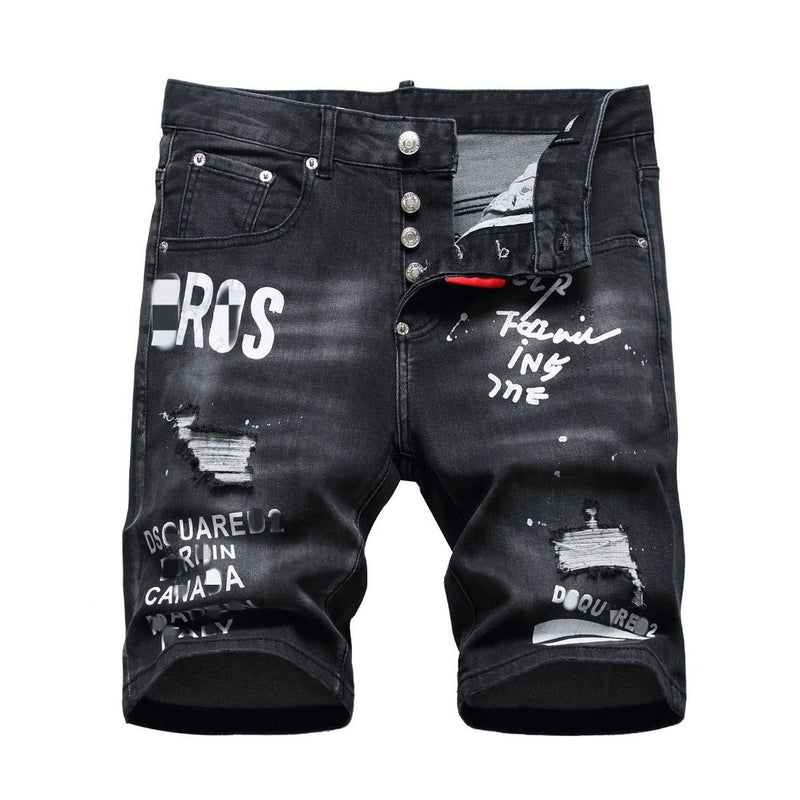 DSQ2 Short Jeans Ripped Patch Slim-fit Stretch Denim Shorts