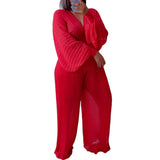 Women Jumpsuit See-through V-neck Wide-Leg Pants